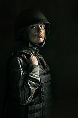 Image showing Portrait of young female soldier