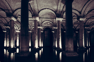 Image showing The Basilica Cistern, the largest of several hundred ancient cisterns that lie beneath the city of Istanbul, Turkey