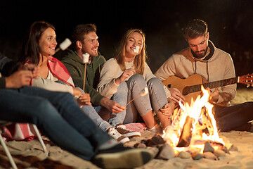 Image showing friends roasting marshmallow and playing guitar