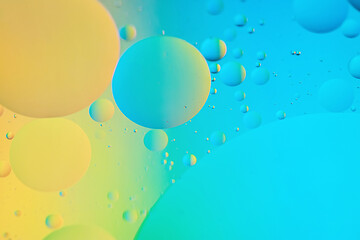 Image showing Blue and yellow abstract background picture made with oil, water and soap