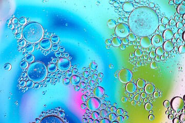 Image showing Defocused multicolored abstract background picture made with oil, water and soap with mooving boubbles