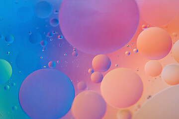 Image showing Orange and blue abstract background picture made with oil, water and soap