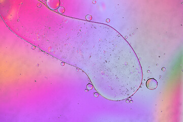 Image showing Pink abstract background picture made with oil, water and soap