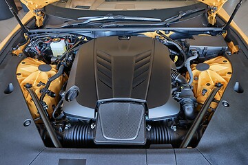 Image showing Car Engine Bay, powerful V8 sport coupe