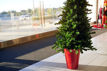 Image showing Decorated Christmas tree at the entrance of the shopping mall