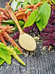 Image showing Amaranth groats in spoon on black board