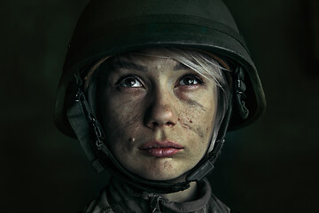 Image showing Portrait of young female soldier