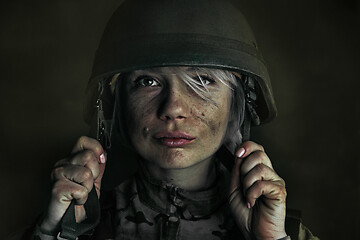 Image showing Portrait of young female soldier