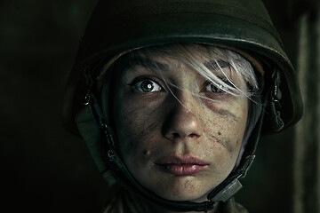 Image showing Portrait of young female soldier