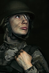 Image showing Portrait of young female soldier