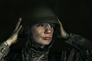 Image showing Portrait of young female soldier