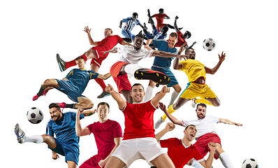 Image showing Professional men - football soccer players with ball isolated wh