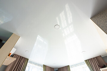 Image showing Classic white glossy ceiling with recessed spotlights