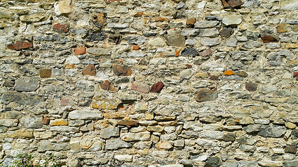 Image showing Texture of ancient wall with stones, cobblestones and bricks