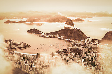 Image showing Rio de Janeiro, Brazil. Suggar Loaf and Botafogo beach viewed from Corcovado at sunset