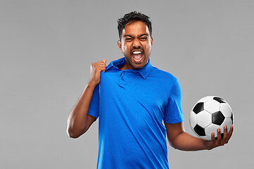 Image showing angry indian male football fan with soccer ball