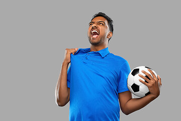 Image showing angry indian male football fan with soccer ball