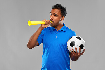 Image showing male football fan with soccer ball and vuvuzela