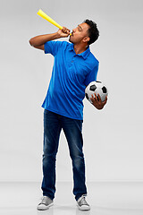 Image showing male football fan with soccer ball and vuvuzela