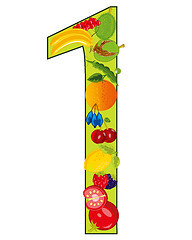 Image showing Decorative numeral one with fruit and vegetable