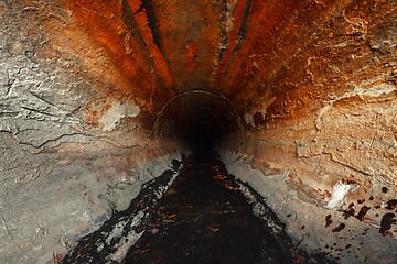 Image showing Large sewage tunnel with filth flowing out