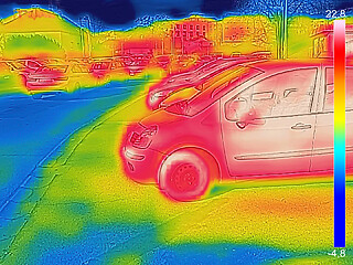 Image showing Thermal image showing parked cars at town parking a lot of