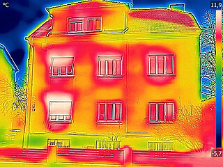 Image showing Infrared thermovision image showing lack of thermal insulation o