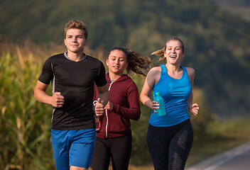 Image showing young people jogging on country road