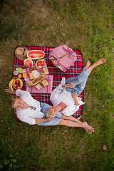 Image showing top view of couple enjoying picnic time