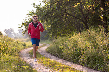 Image showing man jogging along a country road