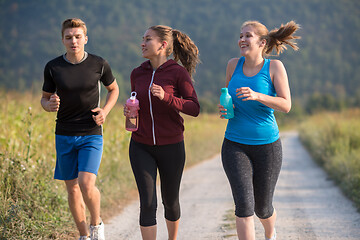 Image showing young people jogging on country road