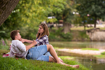 Image showing Couple in love enjoying picnic time