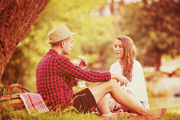 Image showing Couple in love enjoying picnic time