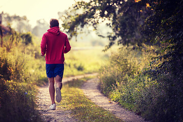 Image showing man jogging along a country road