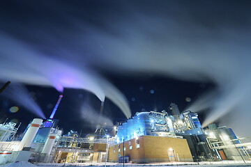 Image showing Factory at Night Air Pollution From Industrial Smoke