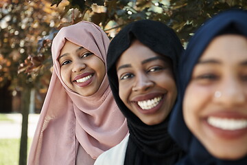 Image showing businesswoman group portrait wearing traditional islamic clothes