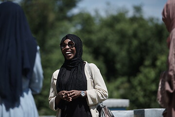 Image showing woman giving presentation to group of business investors on local honey production farm