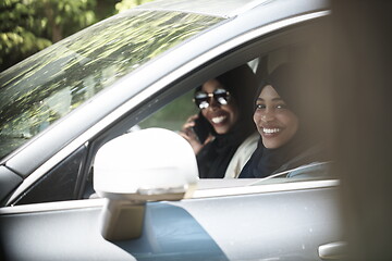 Image showing Arabic Woman Couple Traveling By Car