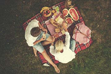 Image showing top view of couple enjoying picnic time