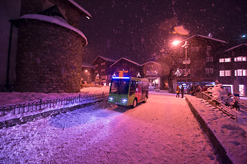 Image showing Electric taxi bus in the car-free holiday montain resort