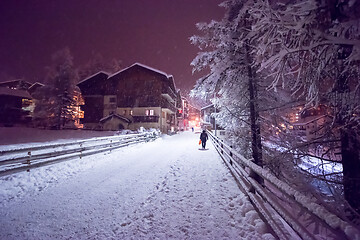 Image showing snowy streets of the Alpine mountain village