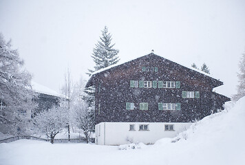 Image showing mountain house in snowstorm