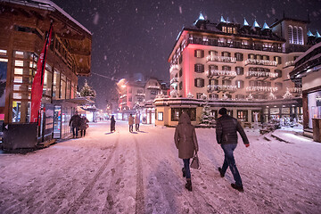 Image showing snowy streets of the Alpine mountain village