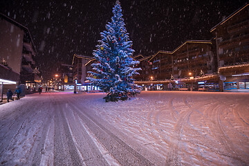 Image showing snowy streets of the Alpine mountain village