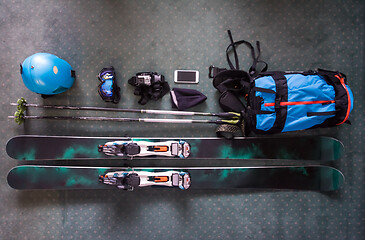 Image showing top view of ski accessories