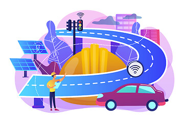 Image showing Smart roads construction concept vector illustration.