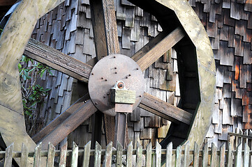 Image showing Wooden water wheel.