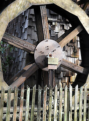 Image showing Wooden water wheel.