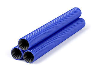 Image showing Blue corrugated pipes