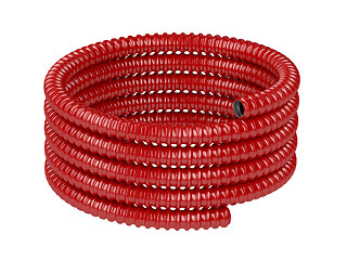 Image showing Roll of red corrugated pipe